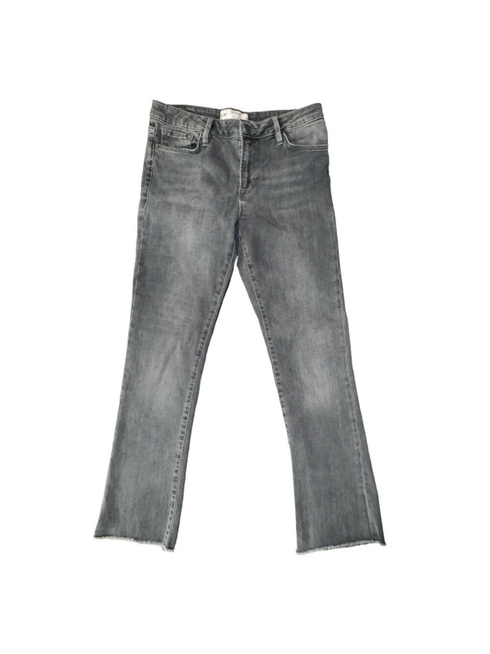 Free People High Rise Flare Jeans Gray Wash Raw Hem Distressed Women Sz 27-28x26